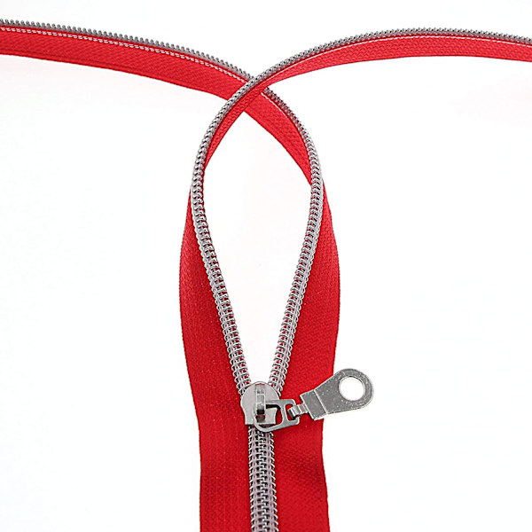 #5 Silver Metallic Nylon Coil Zippers By The Yard Bulk 10 Yards Röd Tejp Med 25 st Silver Sliders För Diy Sömnad Skräddare Craft Bag (röd)