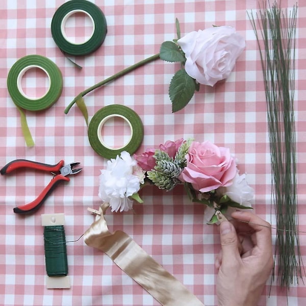Blomsterarrangemang Kit Blomsterverktyg Trådskärare Stjälk Blomsterbeskärningssax Blomstertråd 26 Gauge 22 Gauge Blomsterstjälkstråd 14 Gauge Grön Blomstertejp