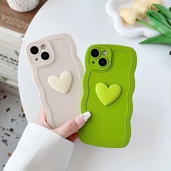 Sød 3D Kærlighedshjerte Krøllet Bølge Ramme Blød Kompatibel med iPhone Case (Sort, iPhone 13) White iPhone 14 Plus