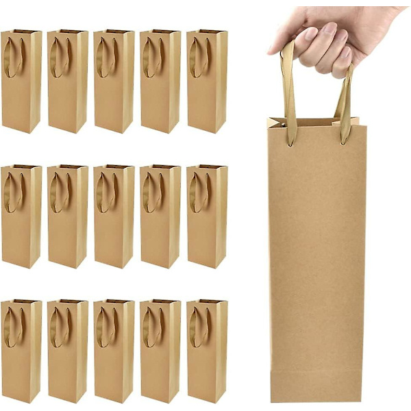 15 st A Kraft presentpåse - Flaskstorlek - 11*9*35cm - Kraft presentinslagning, förpackning, idealisk för: Flaska, kalebass, mat