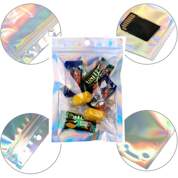 50 stk. klare gyldne genlukkelige Mylar-poser aluminiumsfolieposer dobbeltsidet metallisk folie flad lynlås 7X10CM