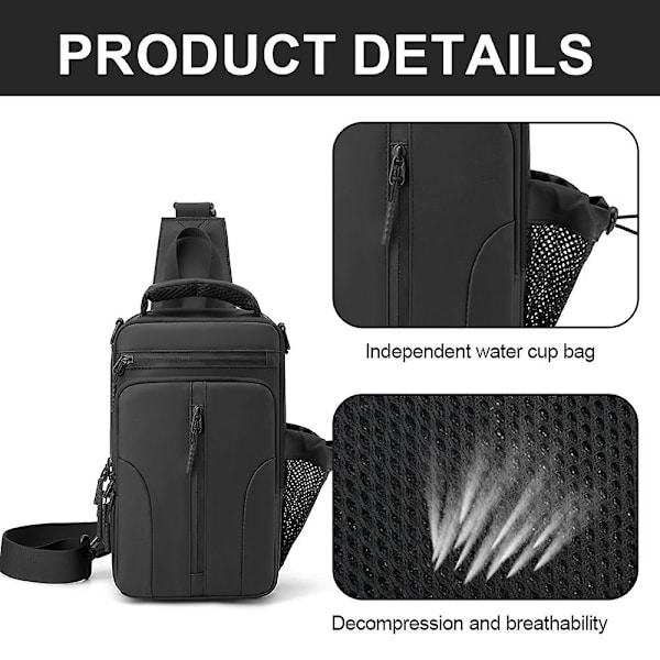 Ny herr multifunktionell bröstväska nylon axelväska vattentät rymdtyg liten ryggsäck black
