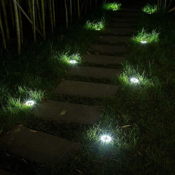 4-pack solcellslampor för marken, 8 LED-skivlampor (vita)