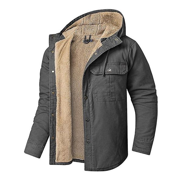 Herr Cargo Hooded Jacka, Vinter Varma Foder Termisk Jacka Rock Grey M
