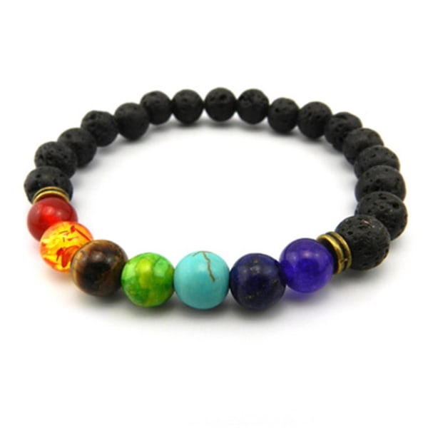 7 Chakra Rannekoru 8mm Musta Himmeä Rannekoru 3d Buddhan Pää + Energia Kivi Värikäs Black Touch Sand Colorful
