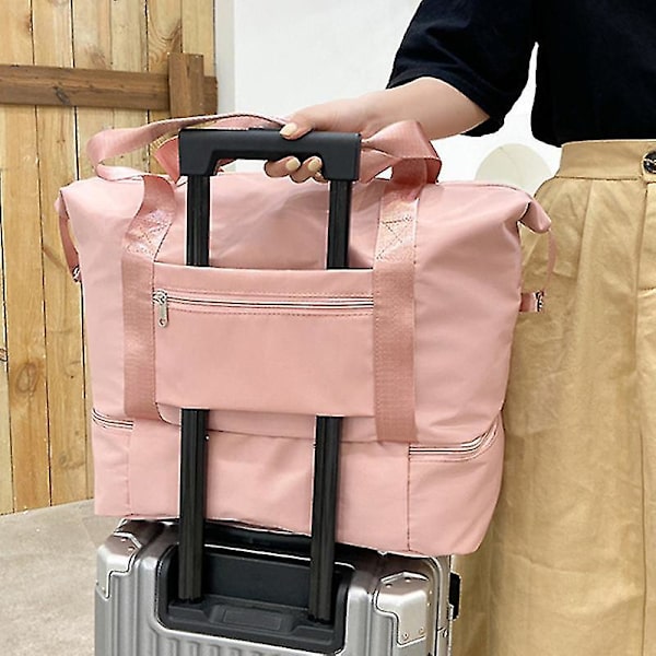 Håndbagasje Tote Reisebag med Lomme for Koffert Multifunksjonell Stor Pink