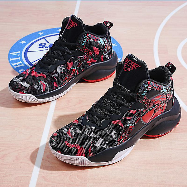 Mænds Basketballsko Letvægts Åndbare Vandresko Atletiske Mode Sneakers 3D9280 BlackRed EU 42