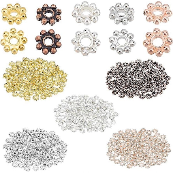 500 stk. 5 mm Blomster Spacer Perler Tibetansk Legering Daisy Metal Spacere Mini Snefnug Løse Perler Håndværk Smykke Perler