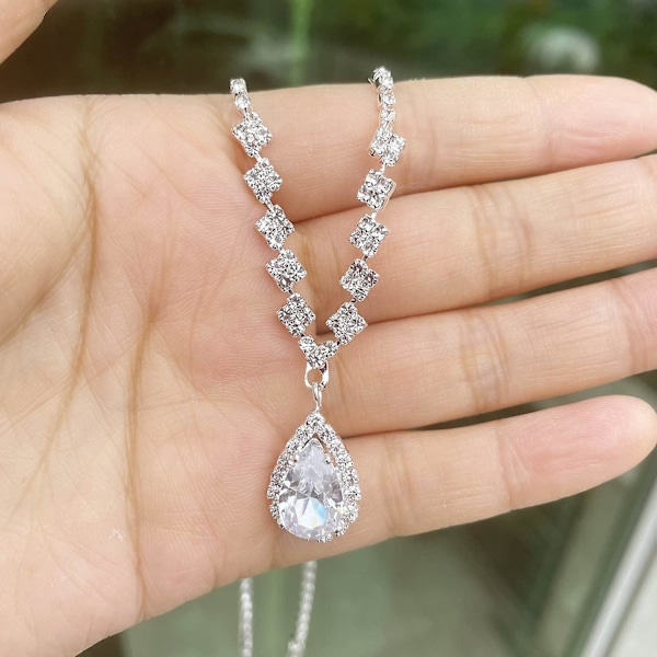 (argent) 3 stk. Marie Marie Cristal Halskæde Øreringe Sæt Sølv Bryllupshalskæder Choker Vedhæng Smykker Til Kvinder Og Piger