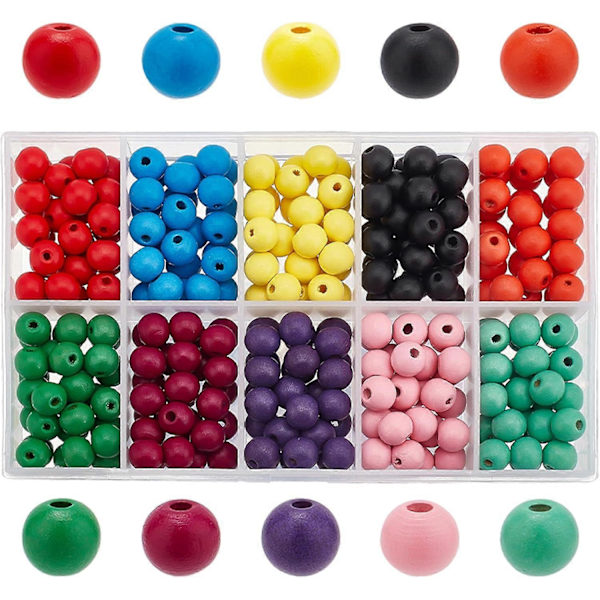 250 st 10mm Färgade Träpärlor Färgade Träpärlor 10 Färger Stora Hål Lösa Träpärlor för Påsk DIY Hantverk Smyckestillverkning Makramé Hemfest Dekoration
