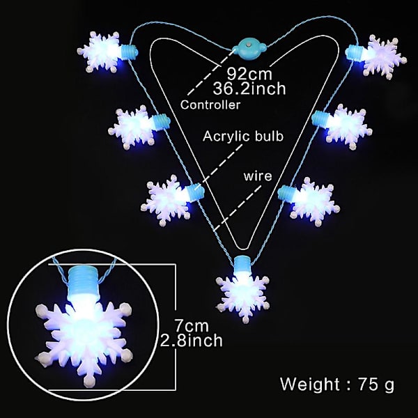 Lysande snöflinga halsband, julbelysning halsband LED fe-ljus vinter frusna snöflinga dekorationer