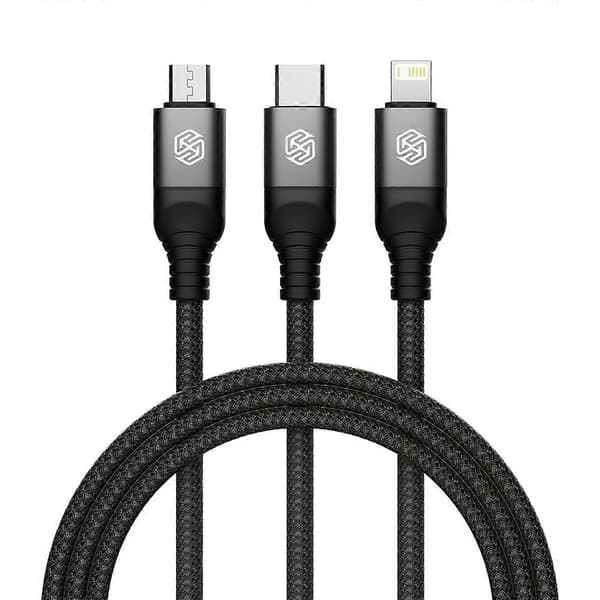 Swift Pro USB-A - USB-C / Lightning / micro-USB 3-in-1 punottu kaapeli 1,5 m, musta