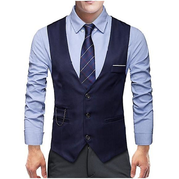 Herre Dress Vest Formell Vest Med 3 Knapper navy blue M