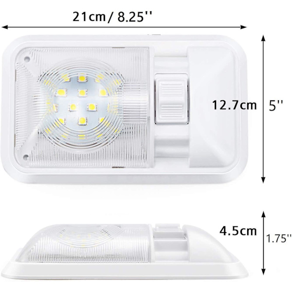 12V LED RV Taklampe 280lm Taklampe Innvendig Belysning For Tilhenger Bobil Med Bryter (pakke med 2)