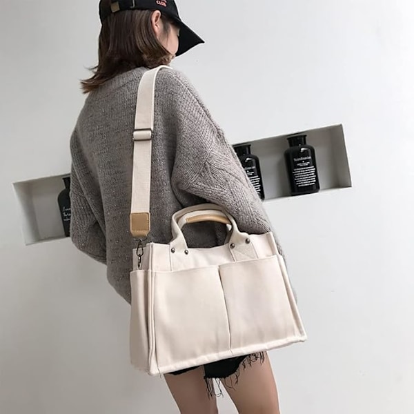 Canvas mulepose med flere lommer canvas crossbody taske tophåndtag afslappet canvas skuldertaske håndtaske mulepose håndtaske med justerbar grøn