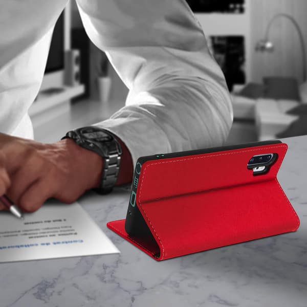 Folio Aitoa Nahkaa Galaxy Note 10 Plus Kotelo Korttipidike Videoteline Punainen Red