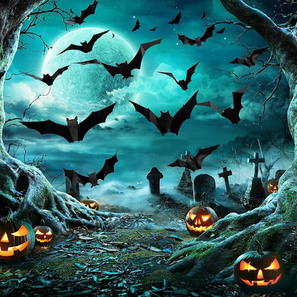 3D Halloween Lepakkokoristeet 32 kpl 4 kokoa Vedenpitävät PVC Pelottavat Mustat Irrotettavat Lepakko Seinätarrat DIY Koristesetti