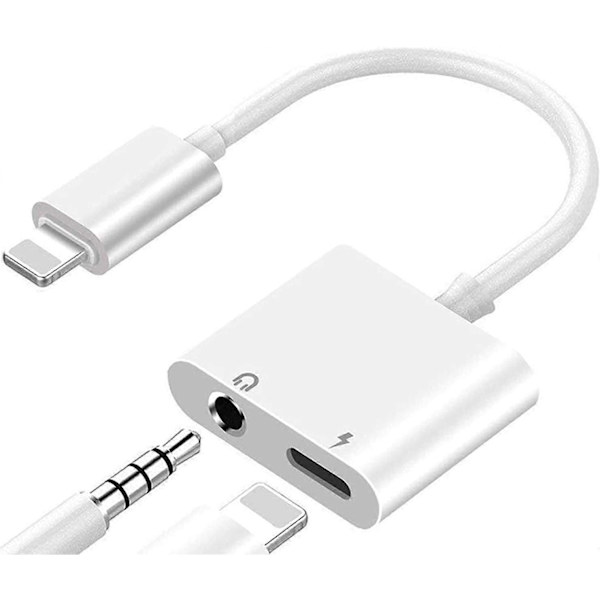 Lightning till 3.5mm Hörlursuttag Adapter för iPhone Stödjer Alla iOS - Vit