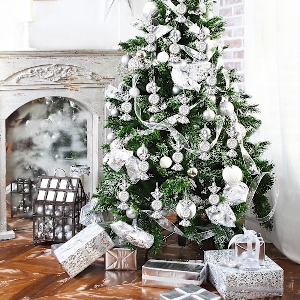 24 st julgodispynt Candy Cane Julgran Glitter Hängande Pynt Plast Pepparkaksvirvlar