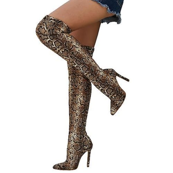 Dam Platform Block Heel Over Knee High Boots Dark brown 40