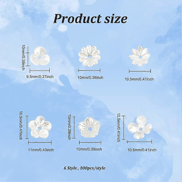 600 stk. 6 Stiler Blomsterperlehetter Kremhvite Avstandsperler Hetter Plast Imitasjon Perle Endeperlehetter Multi-Kronblad Blomster Avstandsperler for DIY Smykker