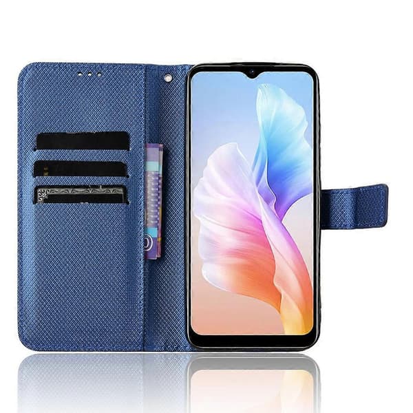 Diamantteksturert telefondeksel i lær Blue For Doogee Note 59 / Note 59 Pro