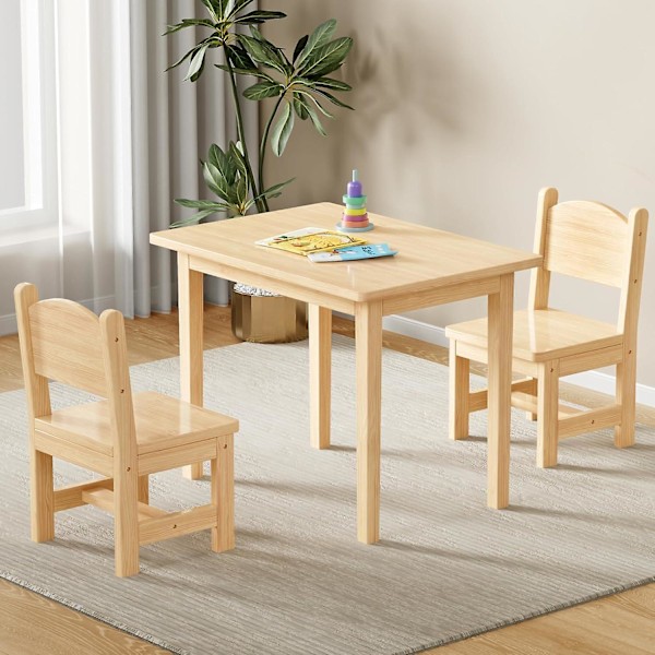 Børnebord og stolesæt, Børnebord i massivt fyrretræ og 2 stolesæt, Toddler skrivebord, Toddler bord og stolesæt