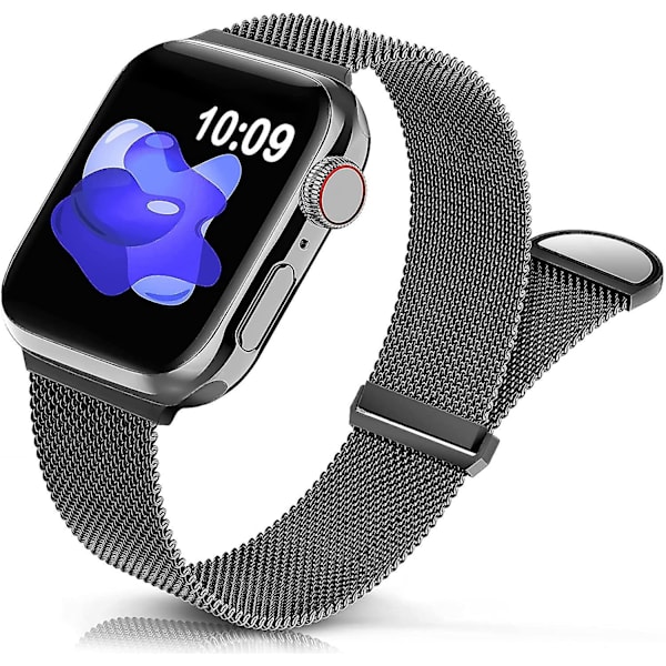 Metal Rustfrit Stålbånd Kompatibelt Med Apple Watch Remme 38mm 40mm 41mm, Sort Løkke Justerbar Rem Magnetisk Armbånd Til Iwatch Serie 7 6 5 4 Black 38 40 41 mm