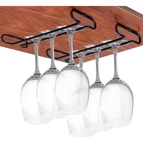 10 tommer sæt med 2 under skab vinglas rack stilkholder glas opbevaring hænger organizer til køkken og bar (sort)