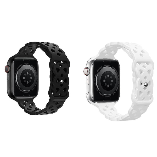 2-packs spetsläderremmar som är kompatibla med Apple Watch 42/44/45 mm för kvinnor, Iwatch-band smala tunna ihåliga med klassiskt lås för Iwatch Series Se