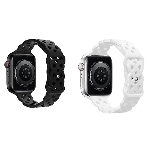 2-pak læderremme med blondekant, kompatible med Apple Watch 42/44/45 mm til kvinder, Iwatch-remme slanke tynde udhulede med klassisk lås til Iwatch Series Se