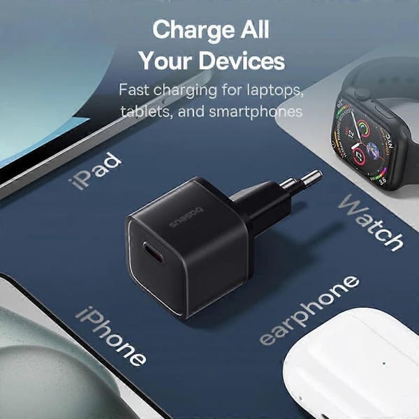Gan5s 20W USB-C PD-lader, hurtigladeadapter EU-plugg for iPhone, Samsung, Huawei