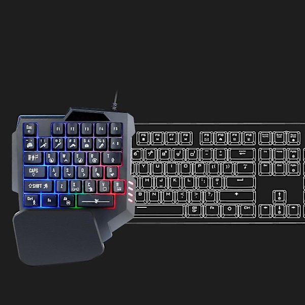 Enhånds mekanisk gamingtastatur med blå taster, RGB-bakgrunnsbelysning, 35 taster, rask respons med håndleddsstøtte, spillkontroller for datamaskin, stasjonær PC, Mac-spill