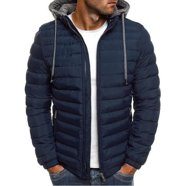 Herrkappa Lös Passform Vit Ankdun Tjockad Hoodie Jacka Vinterkläder L Blue