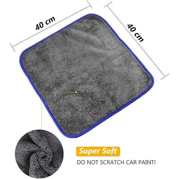 Mikrofiberduk för bil och motorcykel, 3 st premium polerdukar, mjuka torkdukar för bilvård, 40 x 40 cm, 1200 g/m²