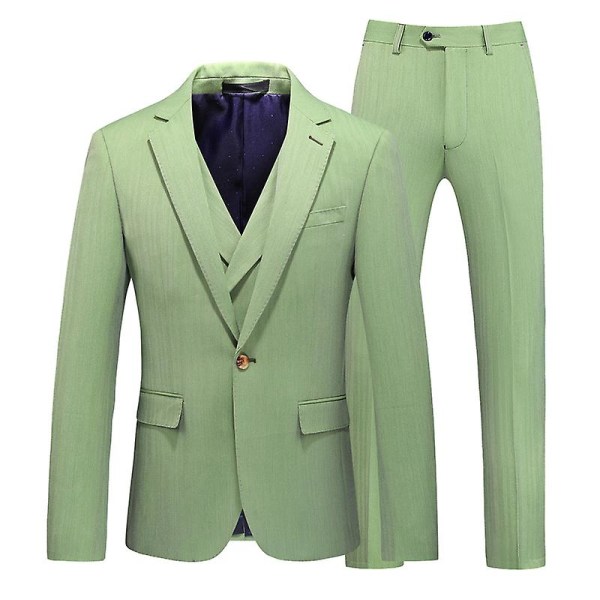 Herr 3-delars Slim Fit Kostym, En Knapp Blazer Väst Byxor Set XL