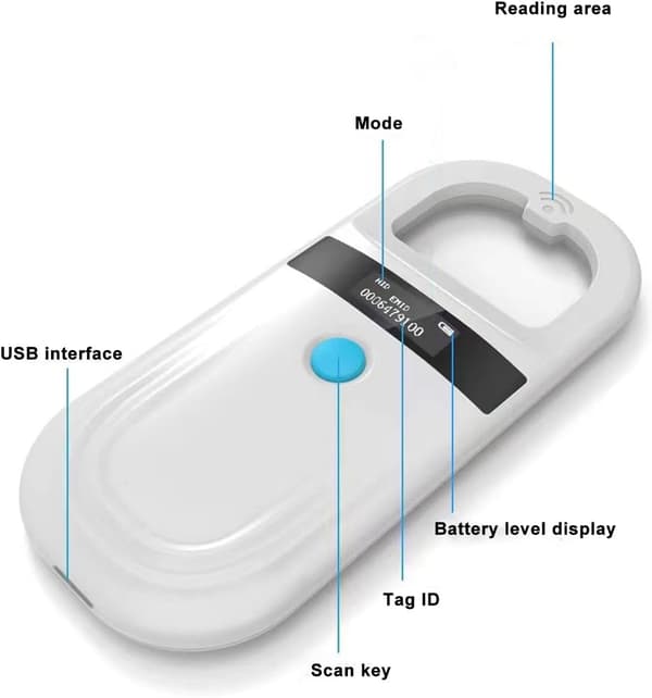 Pet Microchip Scanner, RFID EMID Animal Handheld Reader 134,2KHz Pet ID Chip Scanner Pet Tag Scanner