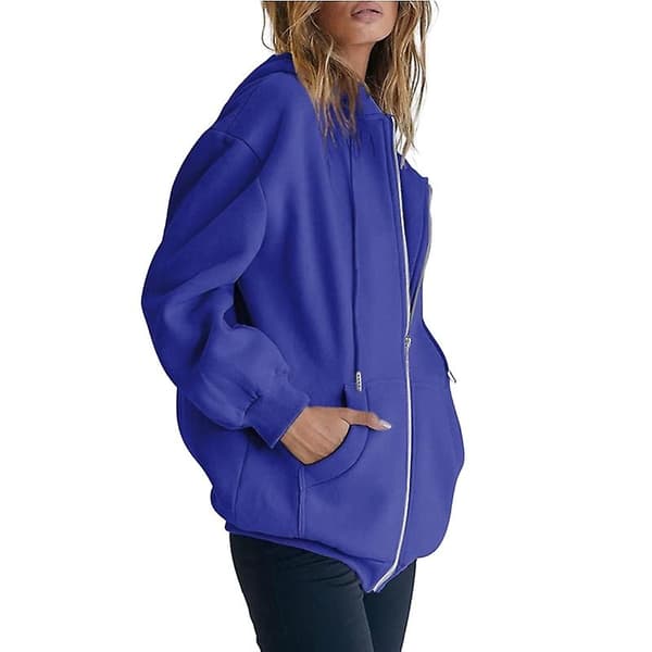 Dame Zip Up Hettegensere, Hette Oversized Genser Casual Jakke Blue S