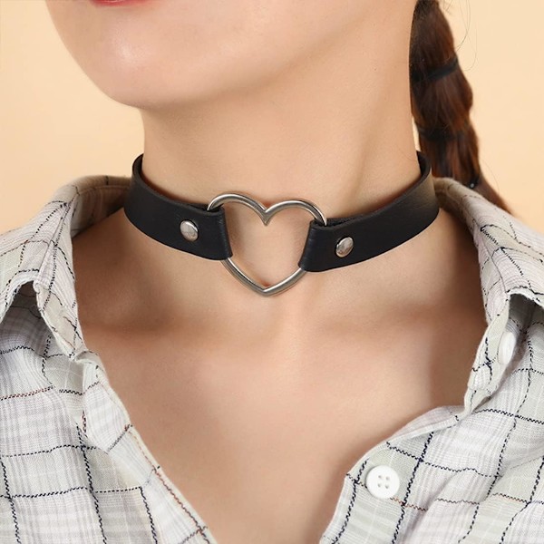 Vintage Halskæde Hjerte Choker Sæt, 4-pak.., 4 stk. (Pakke med 1), Metal Læder
