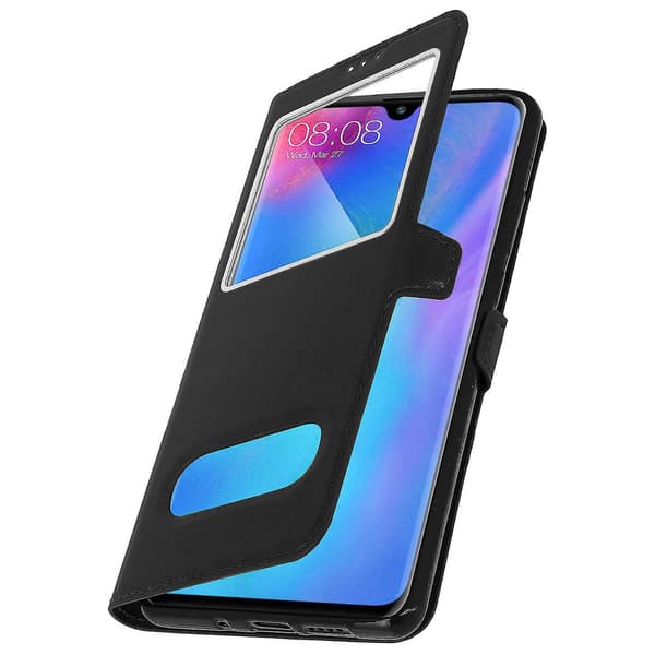 Huawei P30 Pro Cover Dobbelt Vindue Video Stand Sort