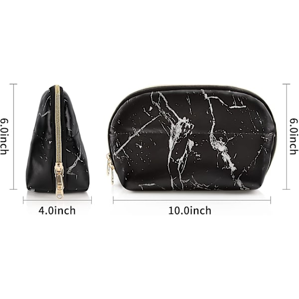 Ethereal Stor Makeup Pung, Praktisk Makeup Taske til Håndtaske, Rejse Makeup Pung, Makeup Tilbehør Organizer, Stribet Black marble