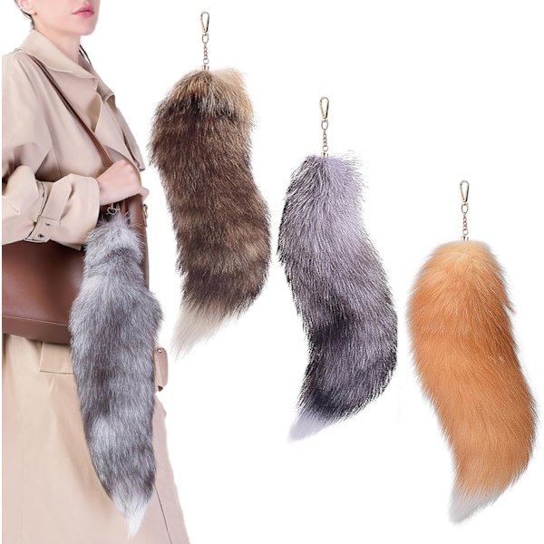 40 cm Therian Fox Svans med Lås, Fluffig Fuskpäls Rävsvans Nyckelring Faux Varg Svans Cosplay Handväska Tillbehör Kostym för Kvinnor Vuxen