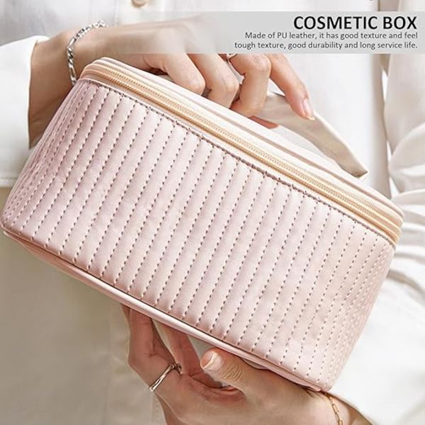 1 styck kosmetikväska,artikelförvaringsväska, bärbar kosmetikväska, bärbar clamshell-väska, kosmetikalåda, sminkväska med fack (rosa)