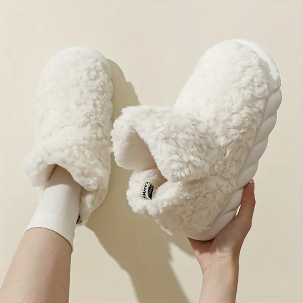 Dam Fluffy Snow Boots, Solid Color Vinter Varma Slip On Slipper Boots, Inomhus & Utomhus Plysch Ankle Boots white EU40 41