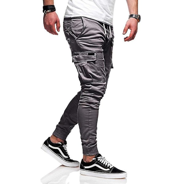 Mænds Cargobukser med Lommeflap, Snørelukning og Elastisk Talje Dark Grey M