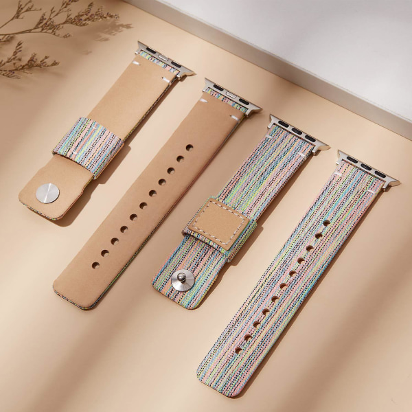 Tygband som är kompatibla med Apple Watch 41 mm 40 mm 38 mm, canvasrem med mjukt foder i äkta läder och tryckknapp för Apple Iwatch Series 7/6/5/