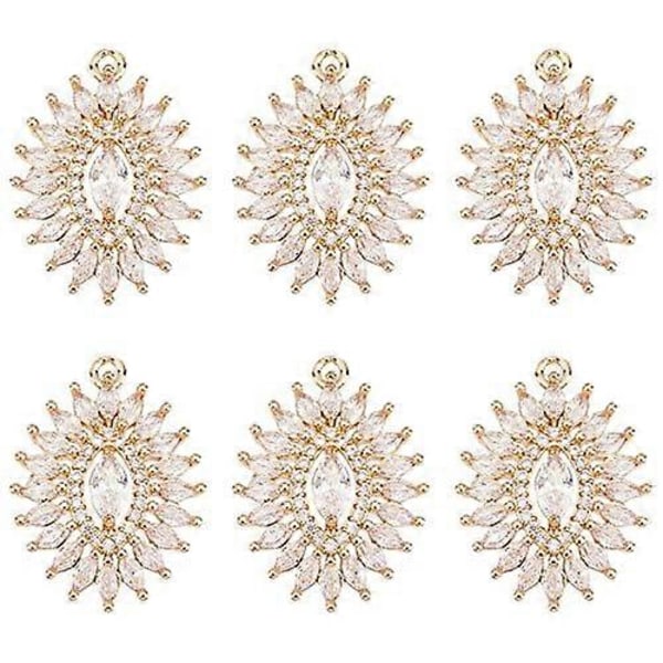 6 stk. Zirconia Hjerte Vedhæng Charms Infinity Cubic Zirconia Charm Link med Klar Krystal Sten Hjerte Messing Charm Guldbelagte Charms Links til Smykker