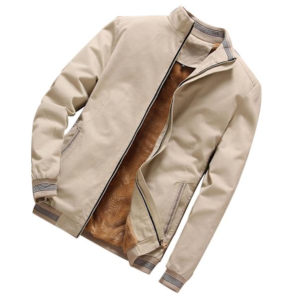 Herre Tyk Fleeceforet Vinterjakke Ståkrave Lynlås Lukning Kort Frakke 4XL Khaki