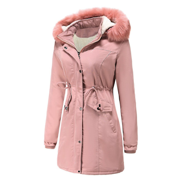 Dame Tykke Vatterte Jakker Med Avtakbar Hatt Vinter Bomullsjakke Hette Varmt Yttertøy 3XL Pink