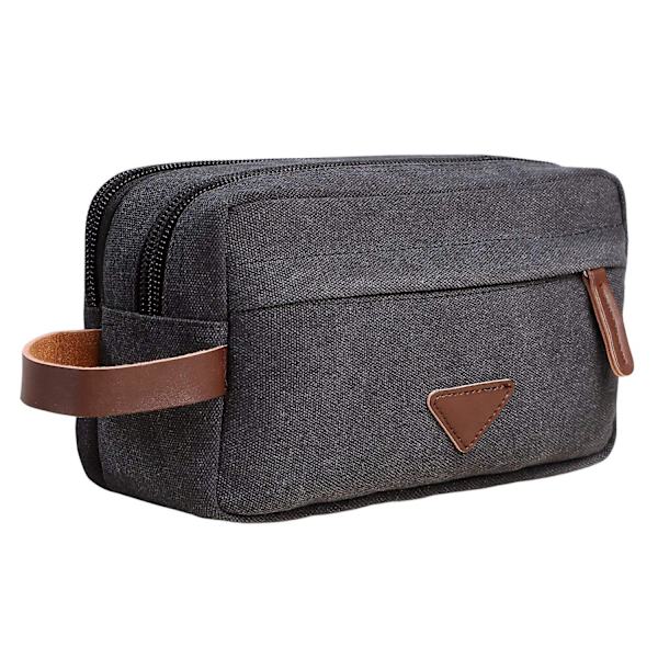 Herr Resväska Toalettväska Med Dubbla Fack Canvas Läder Kosmetisk Makeup Organizer Rakning Dopp Kits - Svart